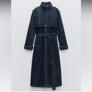 ZARA TRF HIGH COLLAR DENIM TRENCH COAT Medium